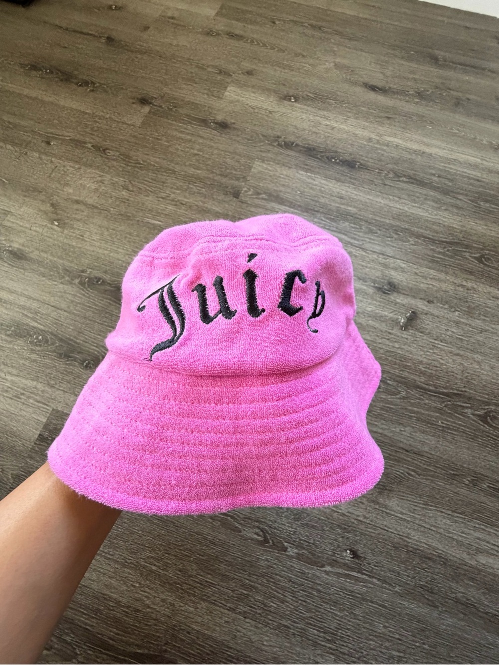 Juicy Couture Bright Pink Terry Woman Bucket Hat with Black Script